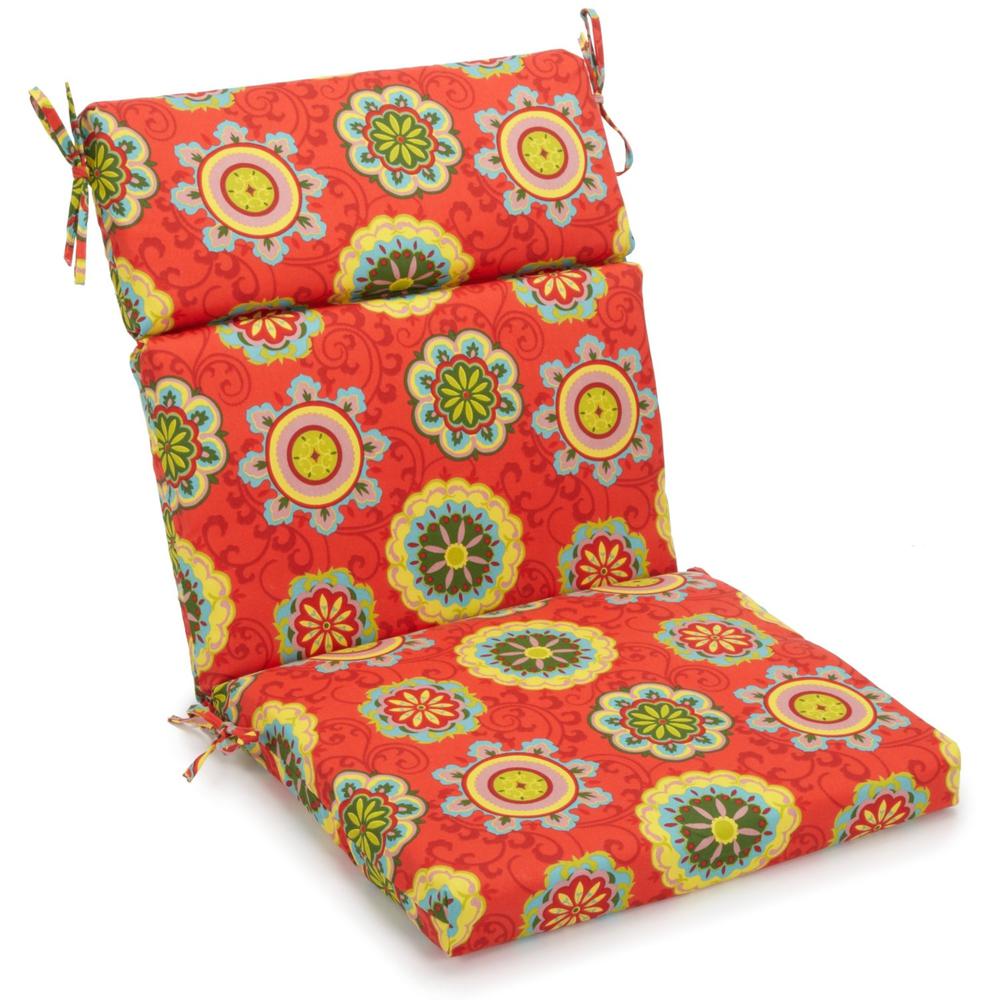 18-inch by 38-inch Spun Polyester Patterned Outdoor Squared Chair Cushion, Farrington Terrace Grenadine. Picture 1