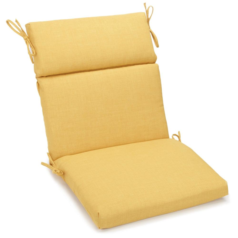 18-inch by 38-inch Spun Polyester Solid Outdoor Squared Chair Cushion, Lemon. Picture 1