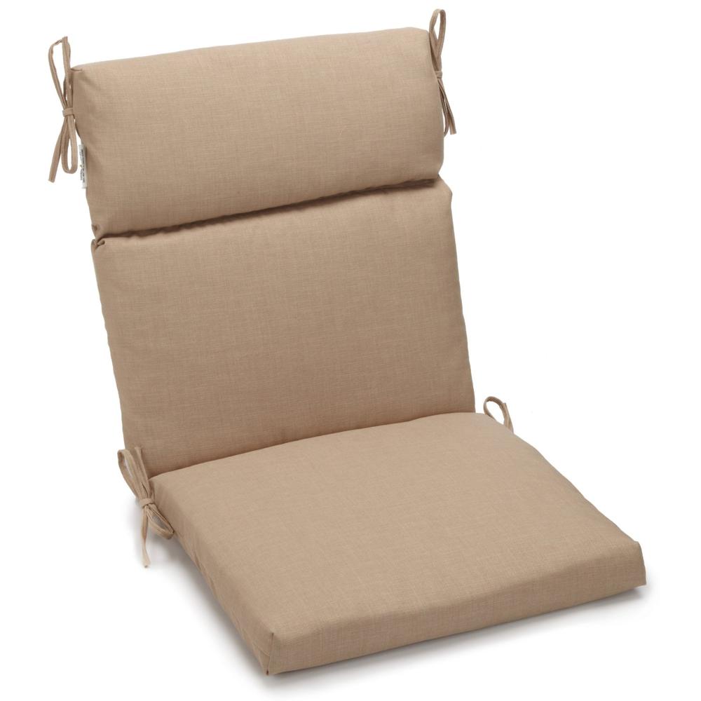 18-inch by 38-inch Spun Polyester Solid Outdoor Squared Chair Cushion, Sandstone. Picture 1