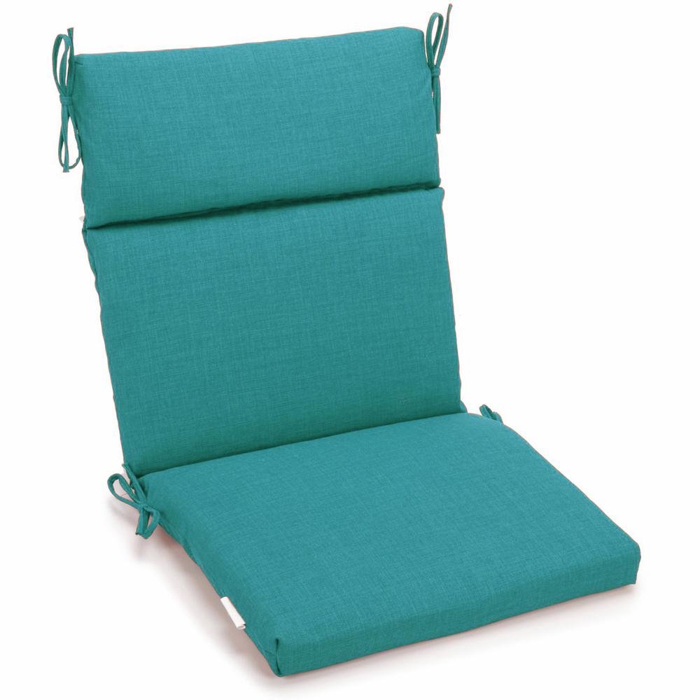 18-inch by 38-inch Spun Polyester Solid Outdoor Squared Chair Cushion, Aqua Blue. Picture 1