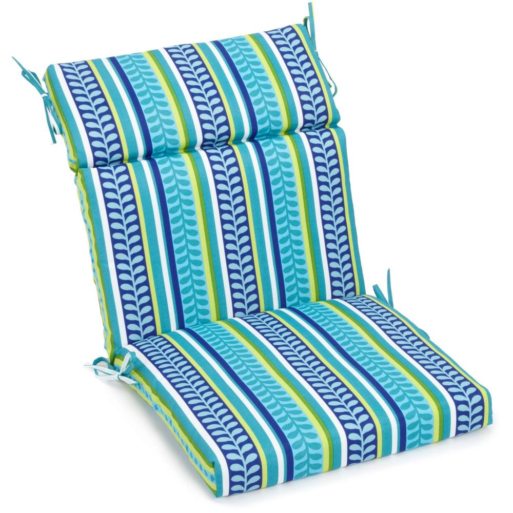 20-inch by 42-inch Spun Polyester Patterned Outdoor Squared Seat/ Back Chair Cushion, Pike Azure. Picture 1