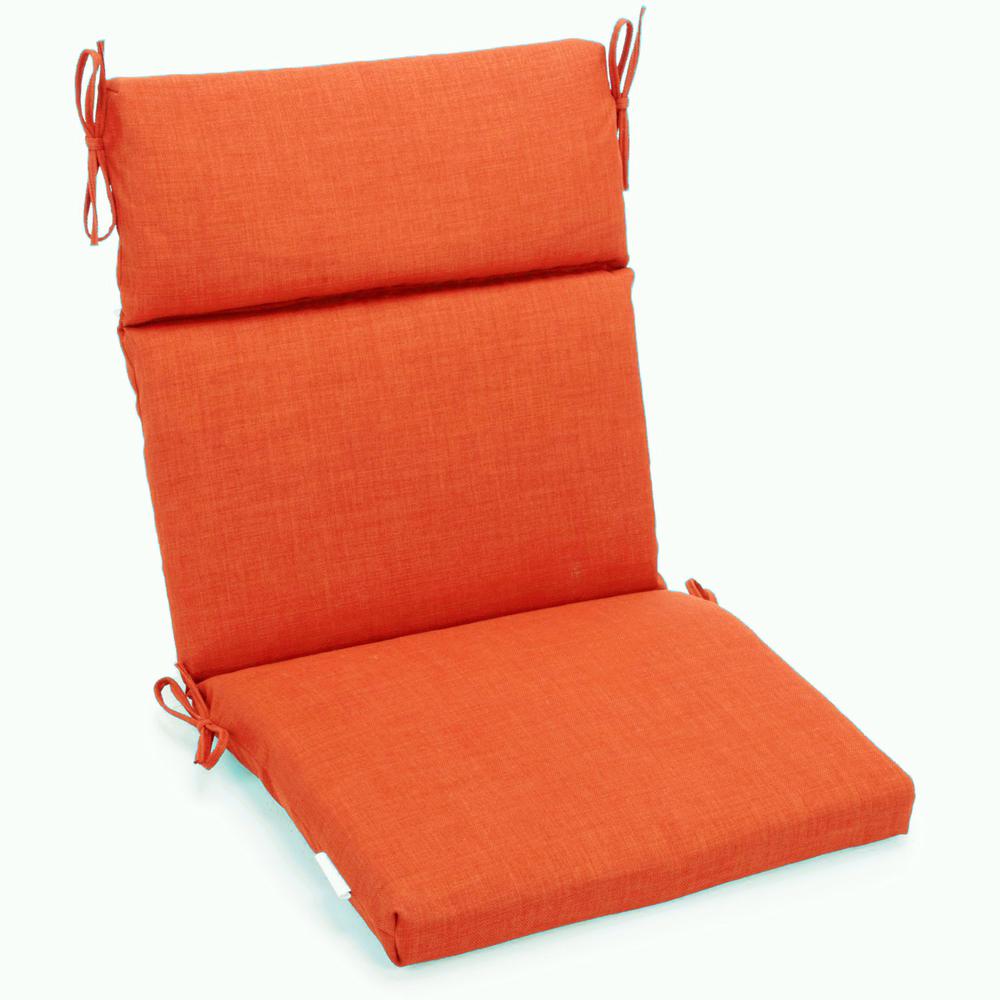 20-inch by 42-inch Spun Polyester Solid Outdoor Squared Seat/ Back Chair Cushion, Tangerine Dream. Picture 1