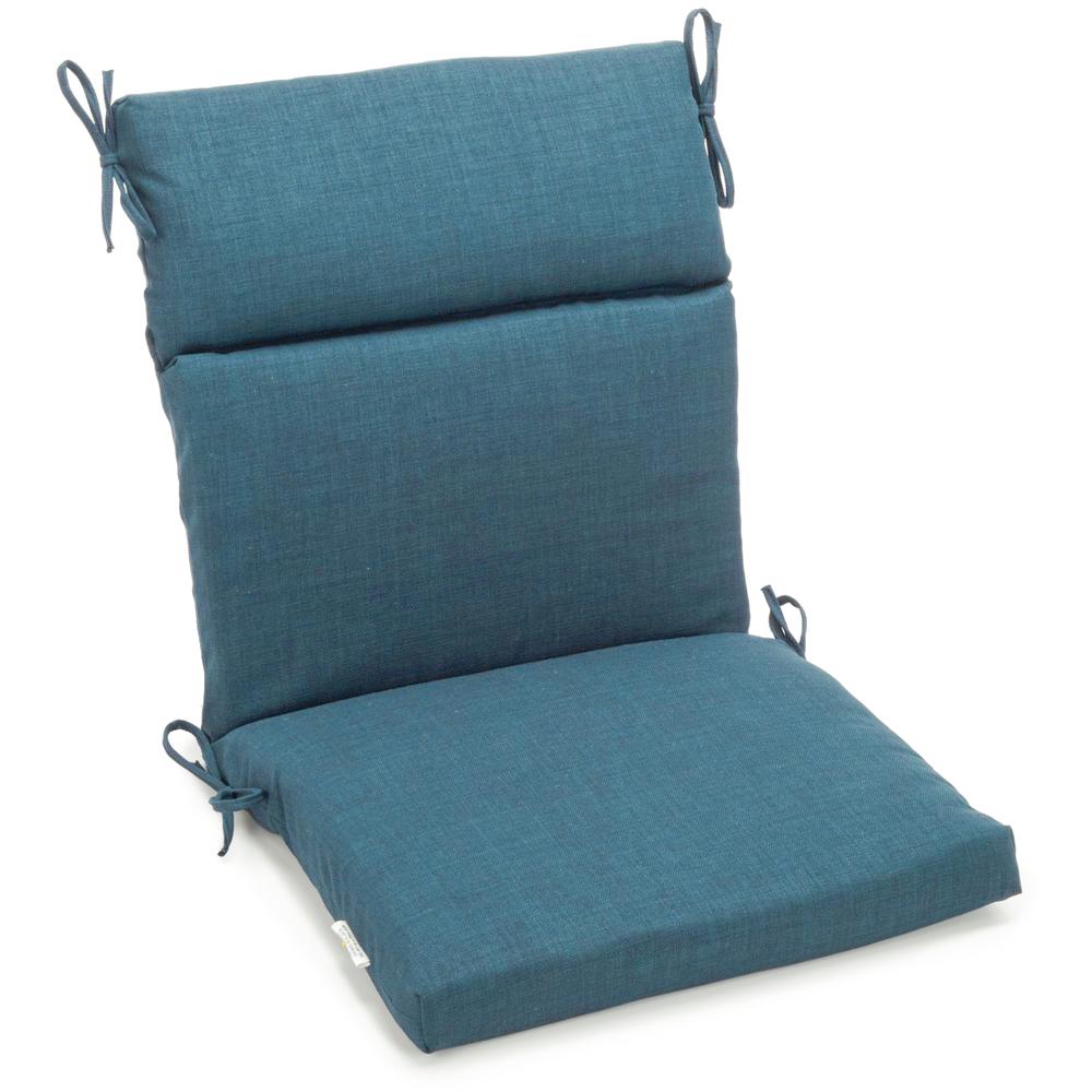 22-inch by 45-inch Spun Polyester Solid Outdoor Squared Seat/ Back Chair Cushion, Sea Blue. Picture 1