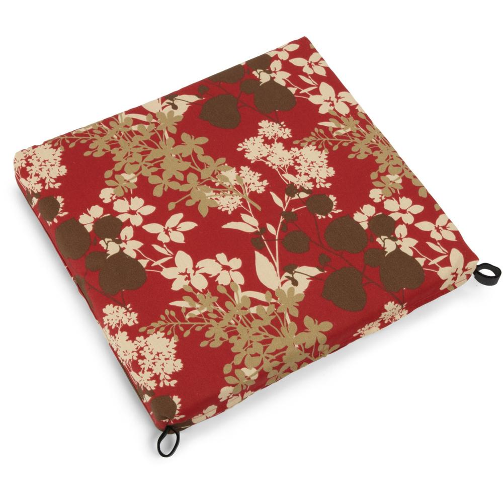 20-inch by 19-inch Patterned Outdoor Spun Polyester Chair Cushion, Montfleuri Sangria. Picture 1
