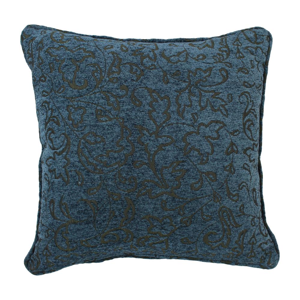 18-inch Double-corded Patterned Jacquard Chenille Square Throw Pillow with Insert, Blue Floral. Picture 1