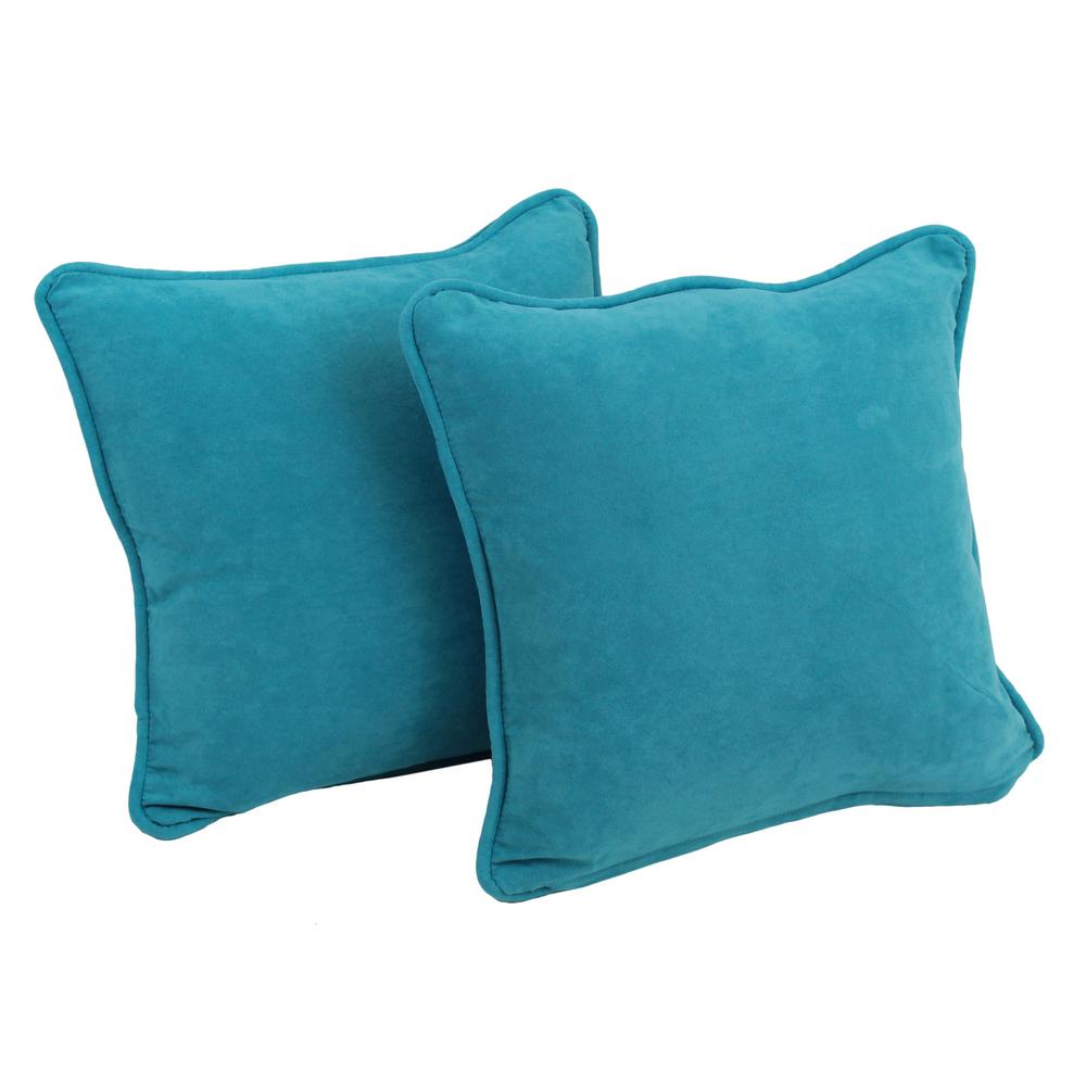 18-inch Double-corded Solid Microsuede Square Throw Pillows with Inserts (Set of 2), Aqua Blue. Picture 1