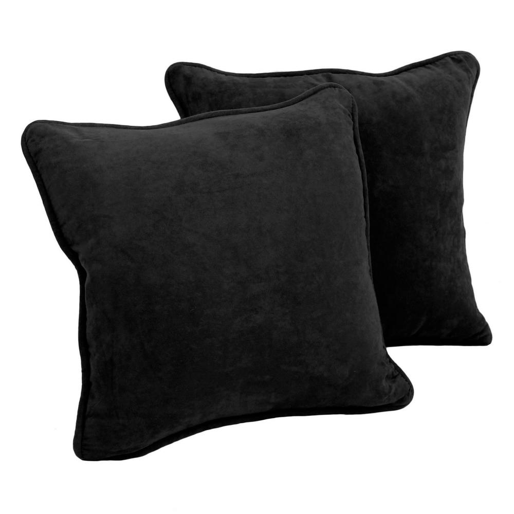 18-inch Double-corded Solid Microsuede Square Throw Pillows with Inserts (Set of 2), Black. Picture 1