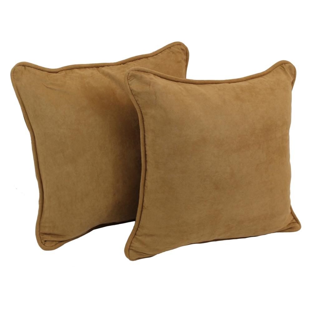 18-inch Double-corded Solid Microsuede Square Throw Pillows with Inserts (Set of 2), Camel. Picture 1