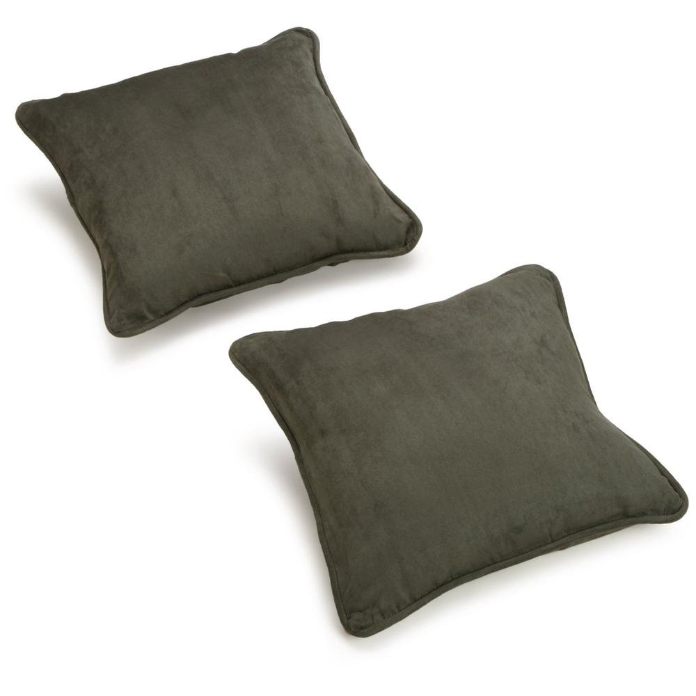 18-inch Double-corded Solid Microsuede Square Throw Pillows with Inserts (Set of 2), Hunter Green. Picture 2