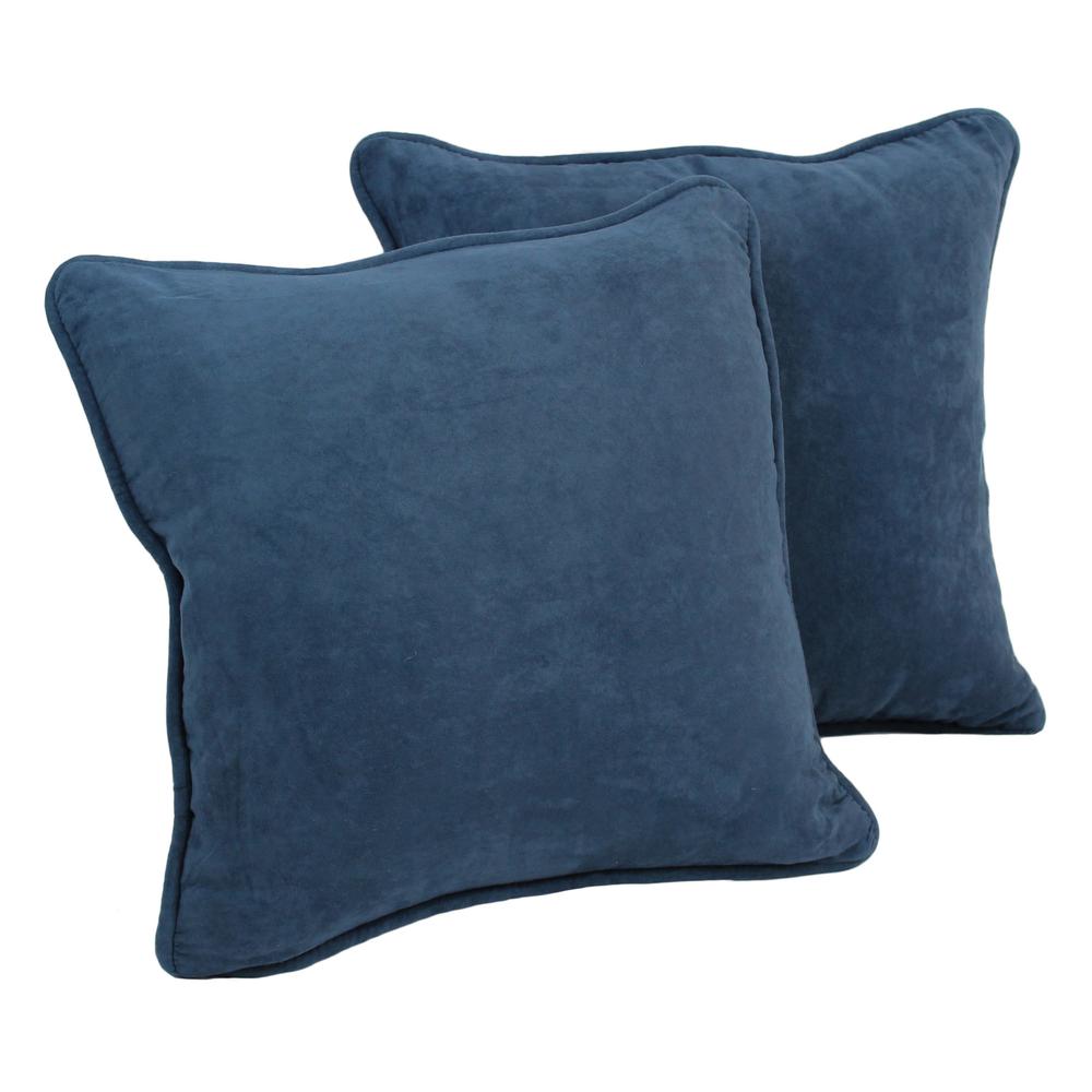 18-inch Double-corded Solid Microsuede Square Throw Pillows with Inserts (Set of 2), Indigo. Picture 1