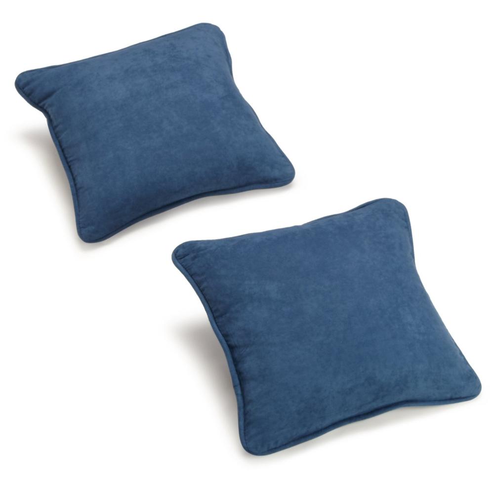 18-inch Double-corded Solid Microsuede Square Throw Pillows with Inserts (Set of 2), Indigo. Picture 2