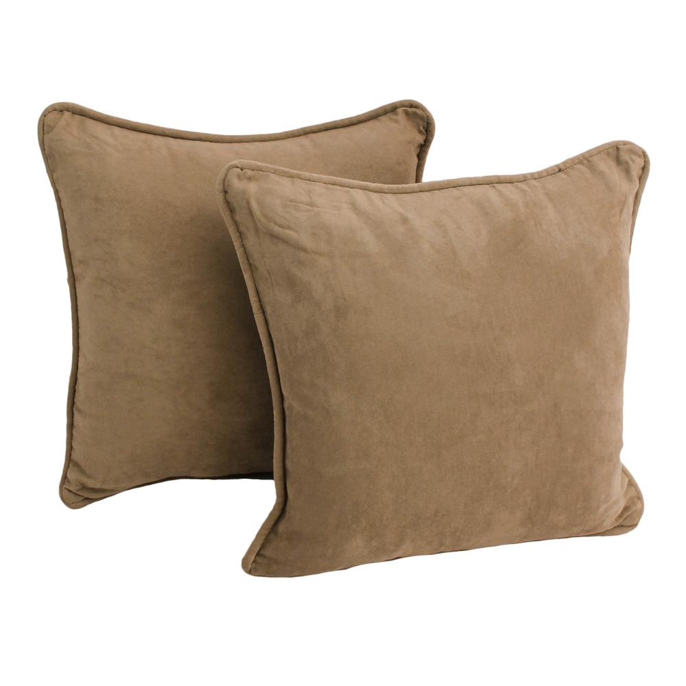 18-inch Double-corded Solid Microsuede Square Throw Pillows with Inserts (Set of 2), Java. Picture 1