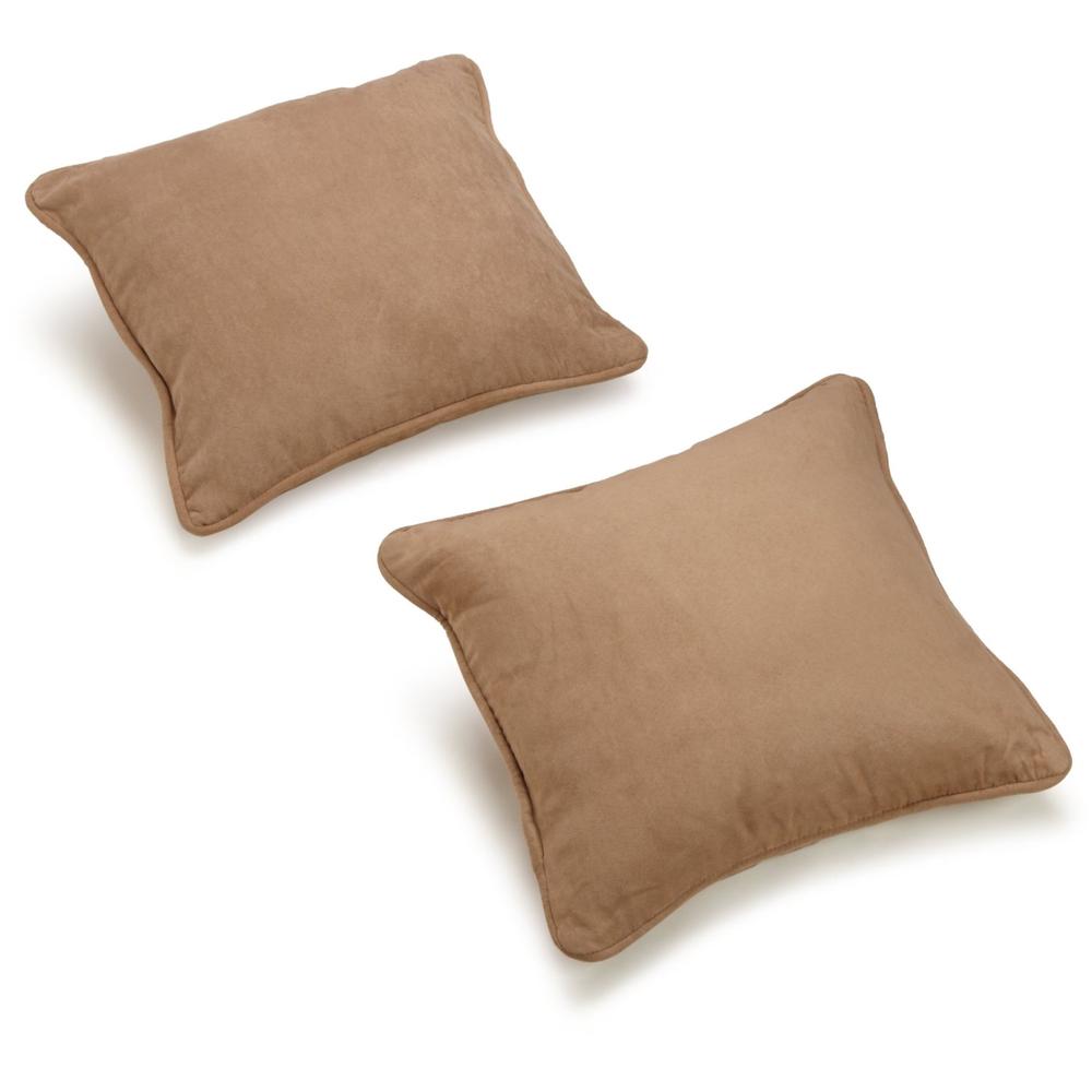18-inch Double-corded Solid Microsuede Square Throw Pillows with Inserts (Set of 2), Java. Picture 2