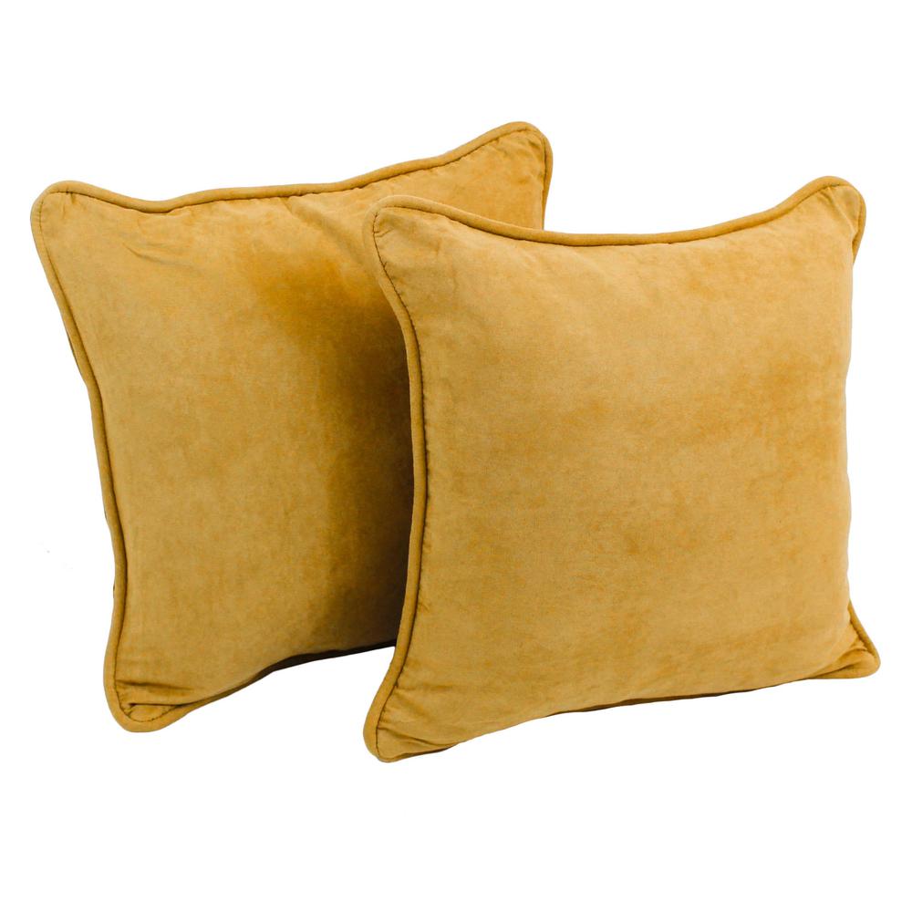 18-inch Double-corded Solid Microsuede Square Throw Pillows with Inserts (Set of 2), Lemon. Picture 1