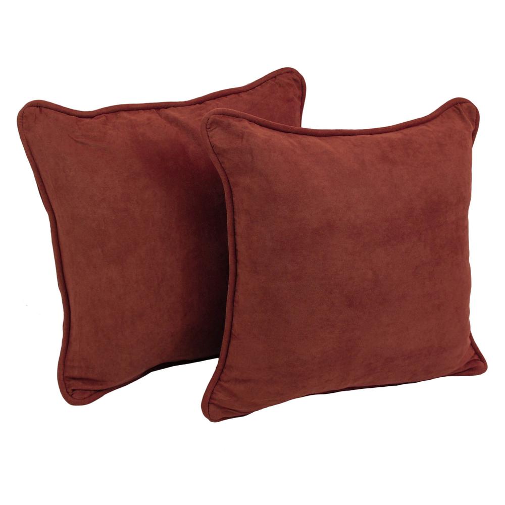 18-inch Double-corded Solid Microsuede Square Throw Pillows with Inserts (Set of 2), Red Wine. Picture 1