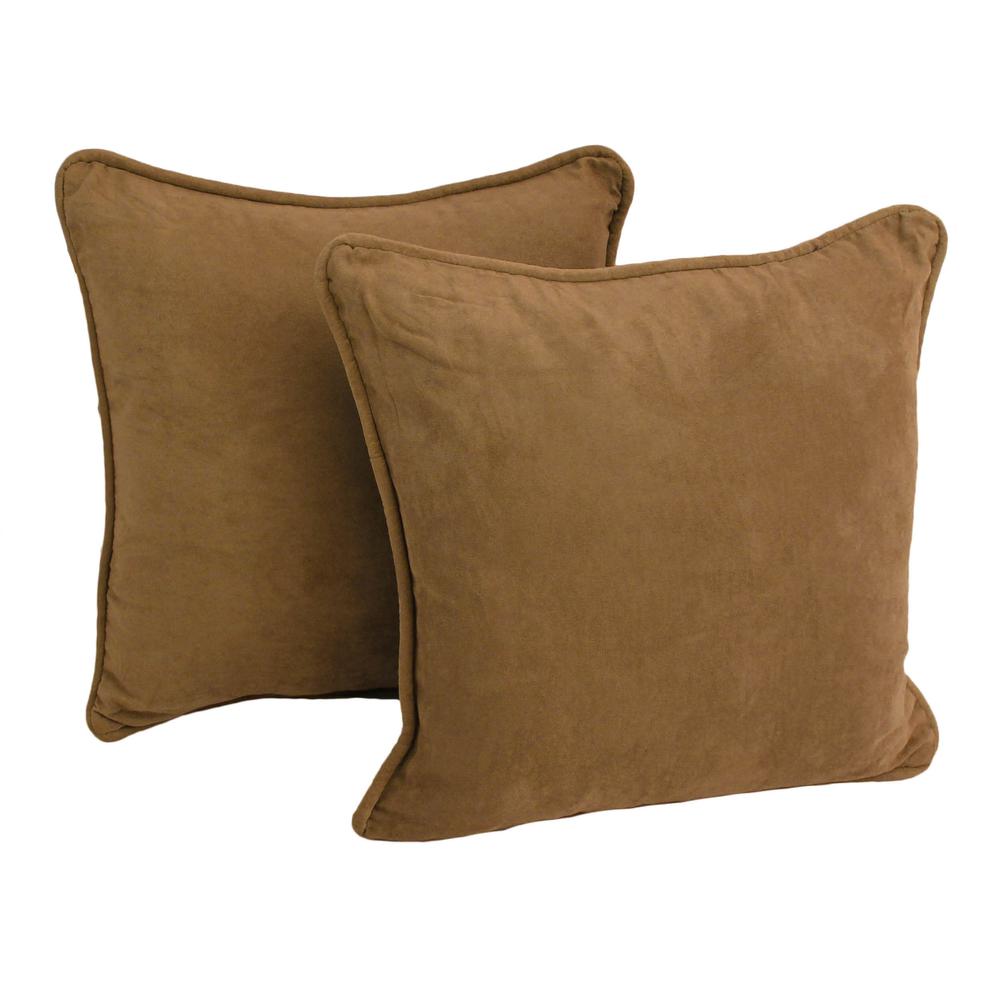 18-inch Double-corded Solid Microsuede Square Throw Pillows with Inserts (Set of 2), Saddle Brown. Picture 1