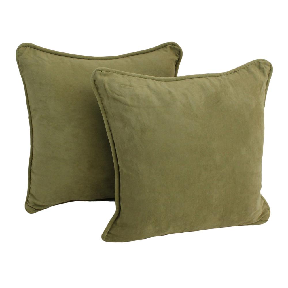 18-inch Double-corded Solid Microsuede Square Throw Pillows with Inserts (Set of 2), Sage Green. Picture 1