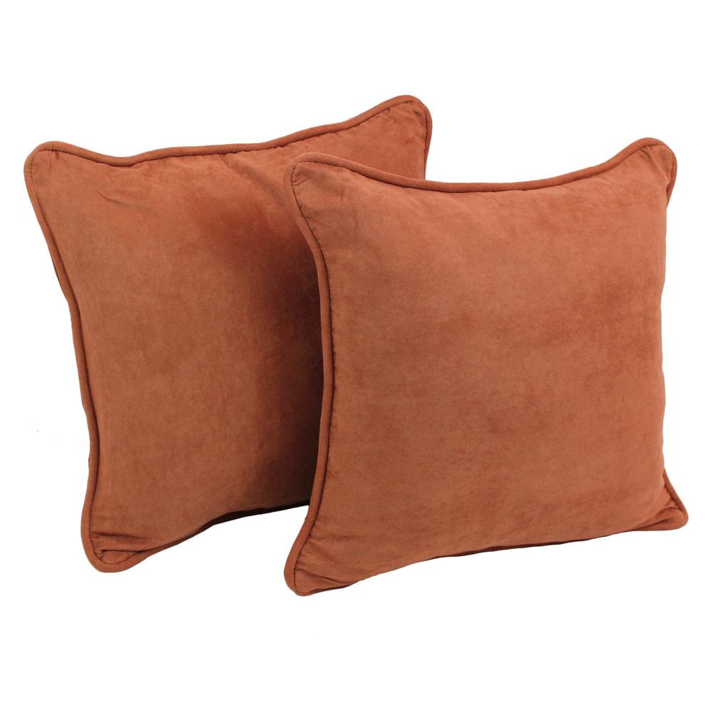 18-inch Double-corded Solid Microsuede Square Throw Pillows with Inserts (Set of 2), Spice. Picture 1