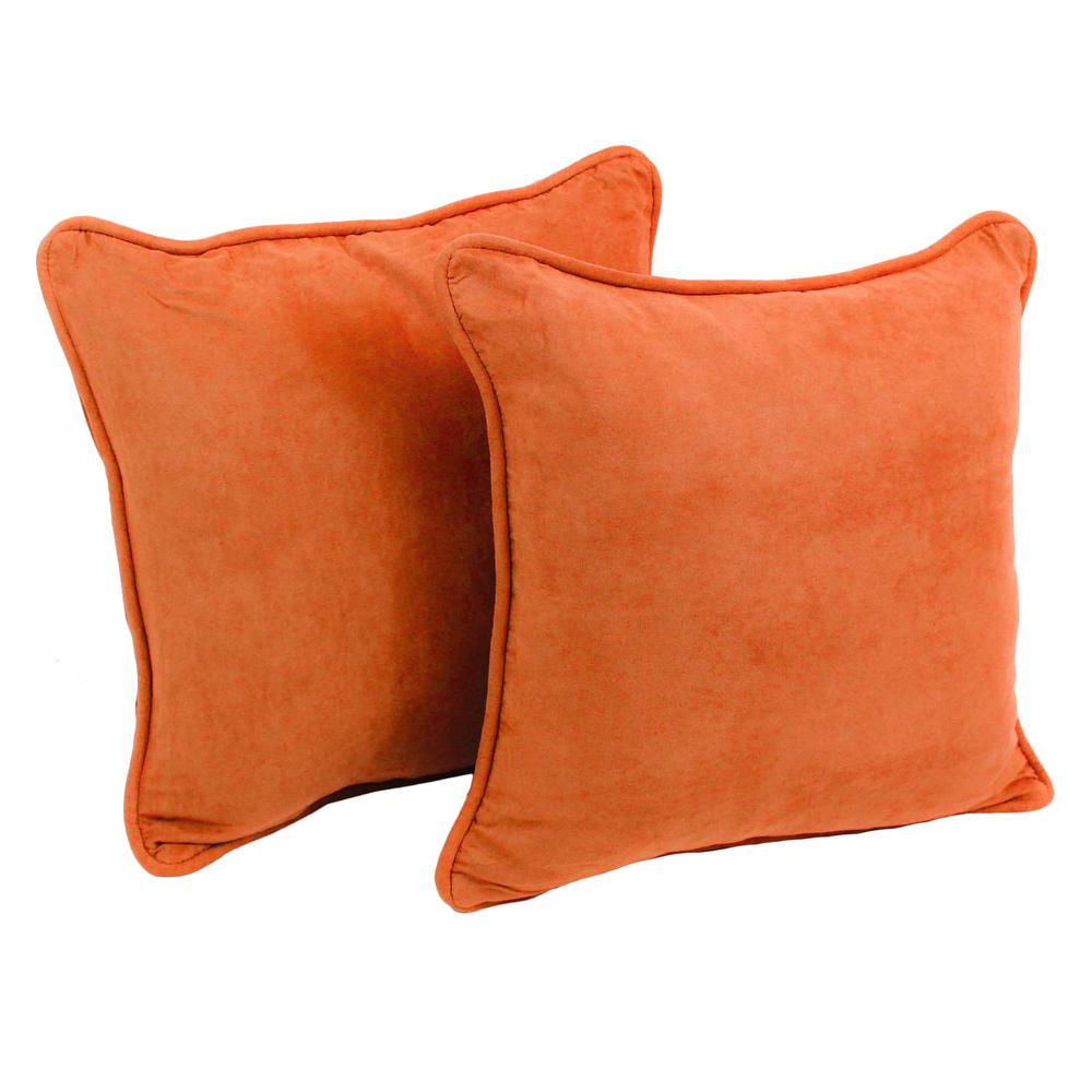 18-inch Double-corded Solid Microsuede Square Throw Pillows with Inserts (Set of 2), Tangerine Dream. The main picture.