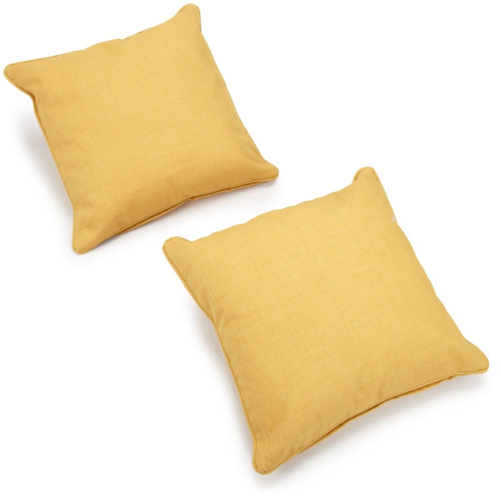 18-inch Double-corded Solid Outdoor Spun Polyester Square Throw Pillows with Inserts (Set of 2), Lemon. Picture 2