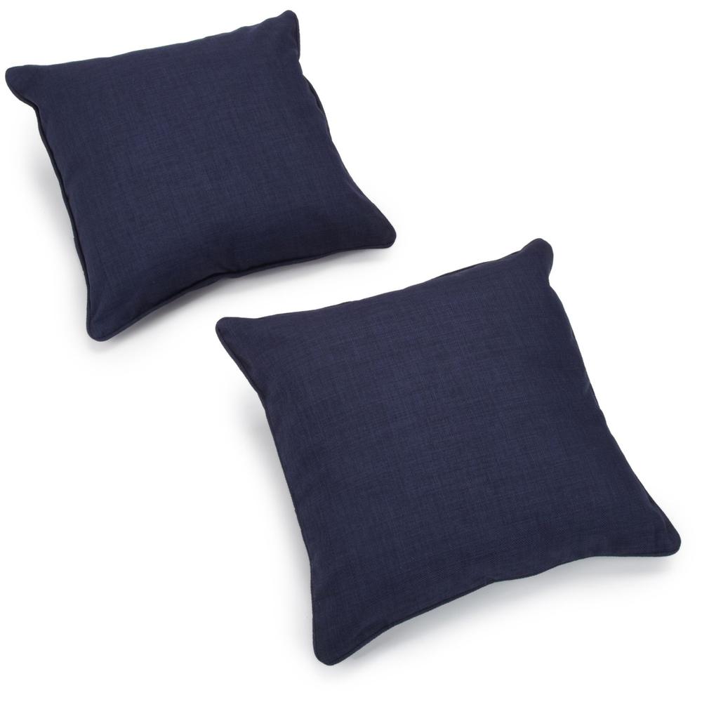 18-inch Double-corded Solid Outdoor Spun Polyester Square Throw Pillows with Inserts (Set of 2), Azul. Picture 2