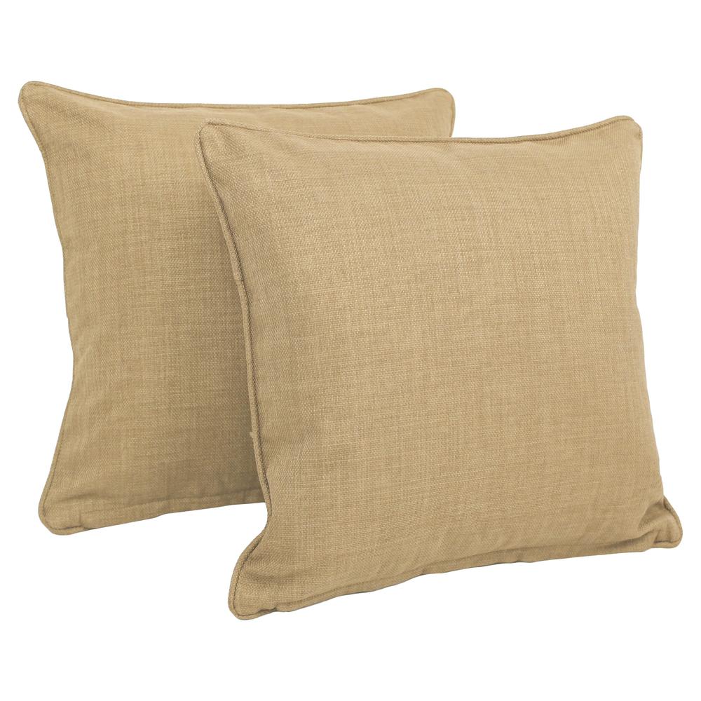 18-inch Double-corded Solid Outdoor Spun Polyester Square Throw Pillows with Inserts (Set of 2), Sandstone. Picture 1