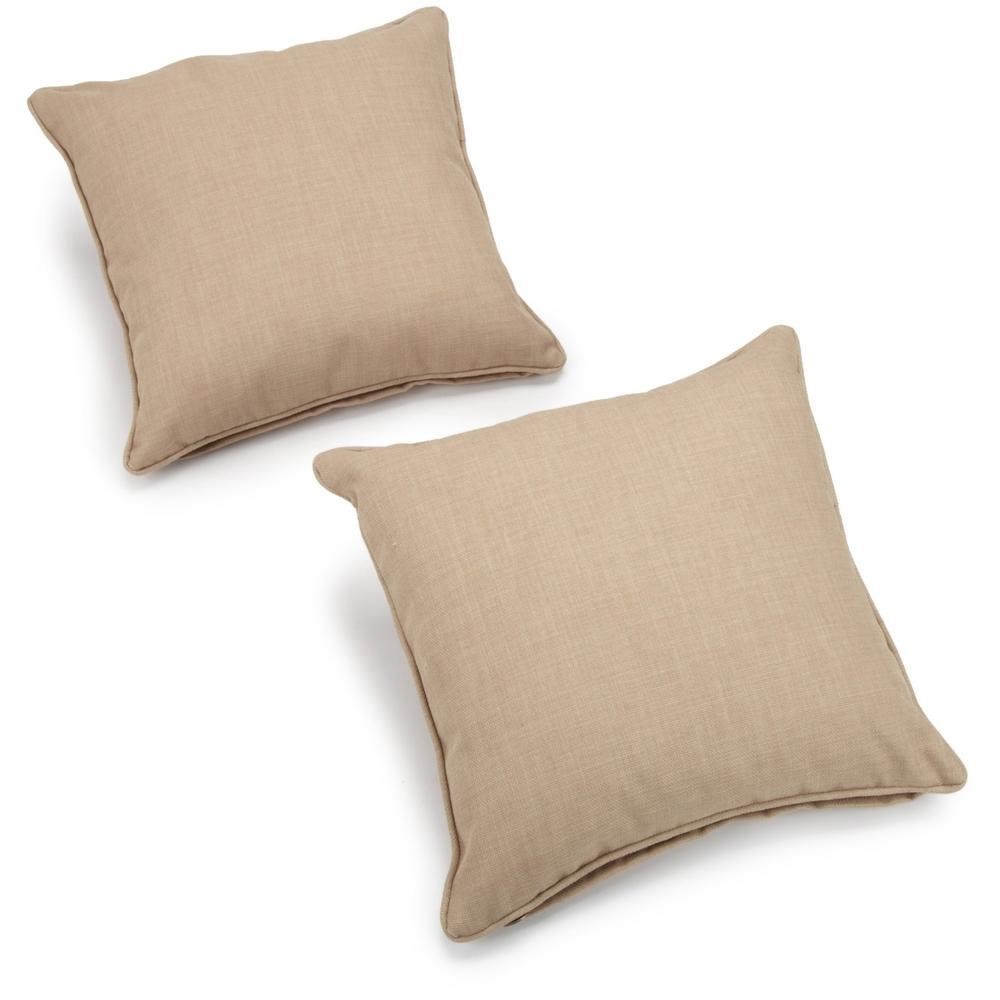 18-inch Double-corded Solid Outdoor Spun Polyester Square Throw Pillows with Inserts (Set of 2), Sandstone. Picture 2