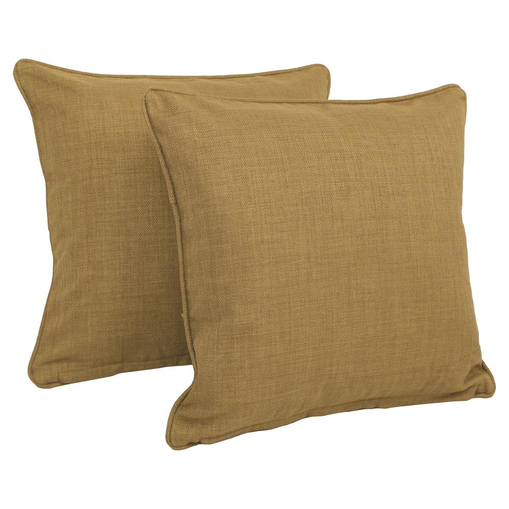 18-inch Double-corded Solid Outdoor Spun Polyester Square Throw Pillows with Inserts (Set of 2), Wheat. Picture 1