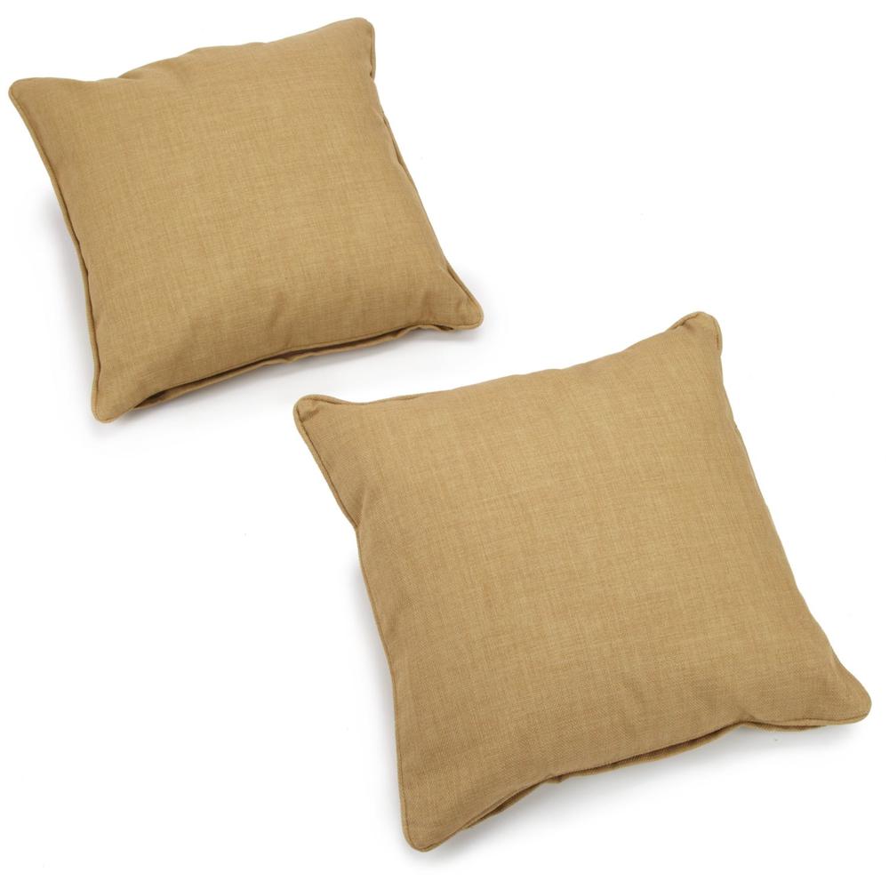 18-inch Double-corded Solid Outdoor Spun Polyester Square Throw Pillows with Inserts (Set of 2), Wheat. Picture 2