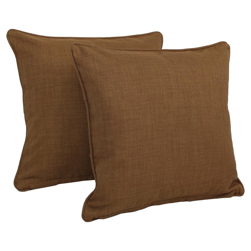 18-inch Double-corded Solid Outdoor Spun Polyester Square Throw Pillows with Inserts (Set of 2), Mocha. Picture 1
