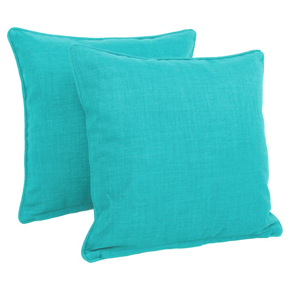 18-inch Double-corded Solid Outdoor Spun Polyester Square Throw Pillows with Inserts (Set of 2), Aqua Blue. The main picture.