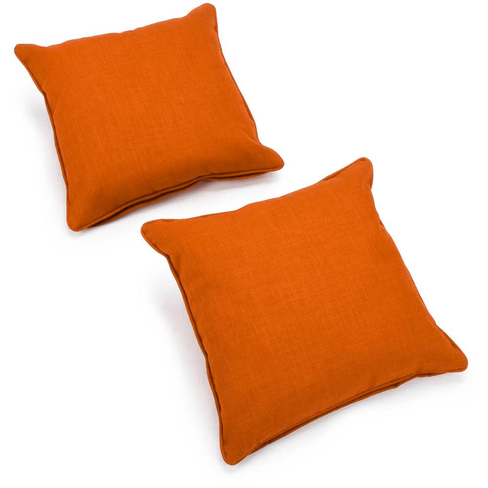 18-inch Double-corded Solid Outdoor Spun Polyester Square Throw Pillows with Inserts (Set of 2), Tangerine Dream. Picture 2