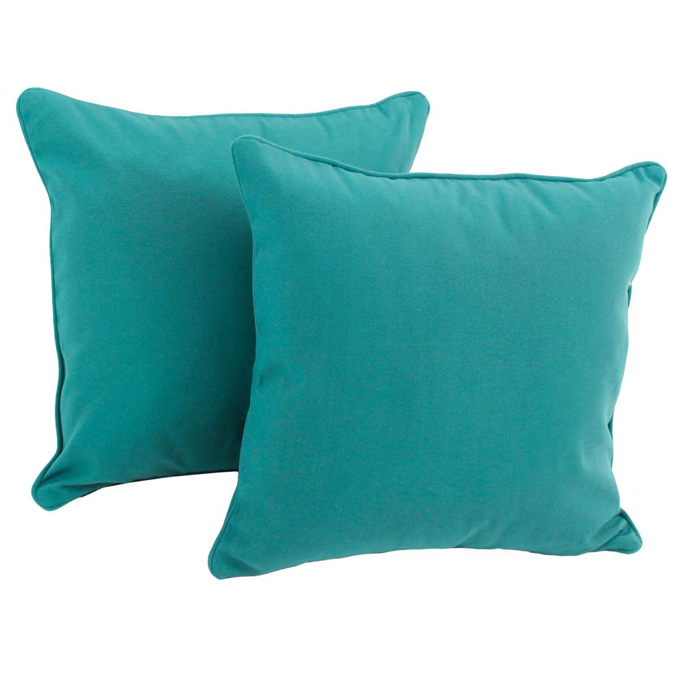 18-inch Double-corded Solid Twill Square Throw Pillows with Inserts (Set of 2), Aqua Blue. Picture 1