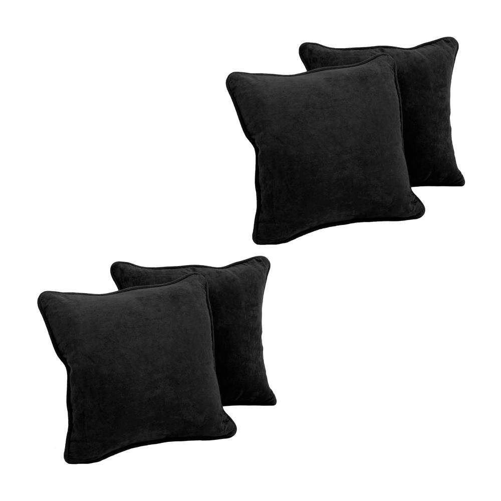 18-inch Double-corded Solid Microsuede Square Throw Pillows with Inserts (Set of 4) 9810-CD-S4-MS-BK. The main picture.