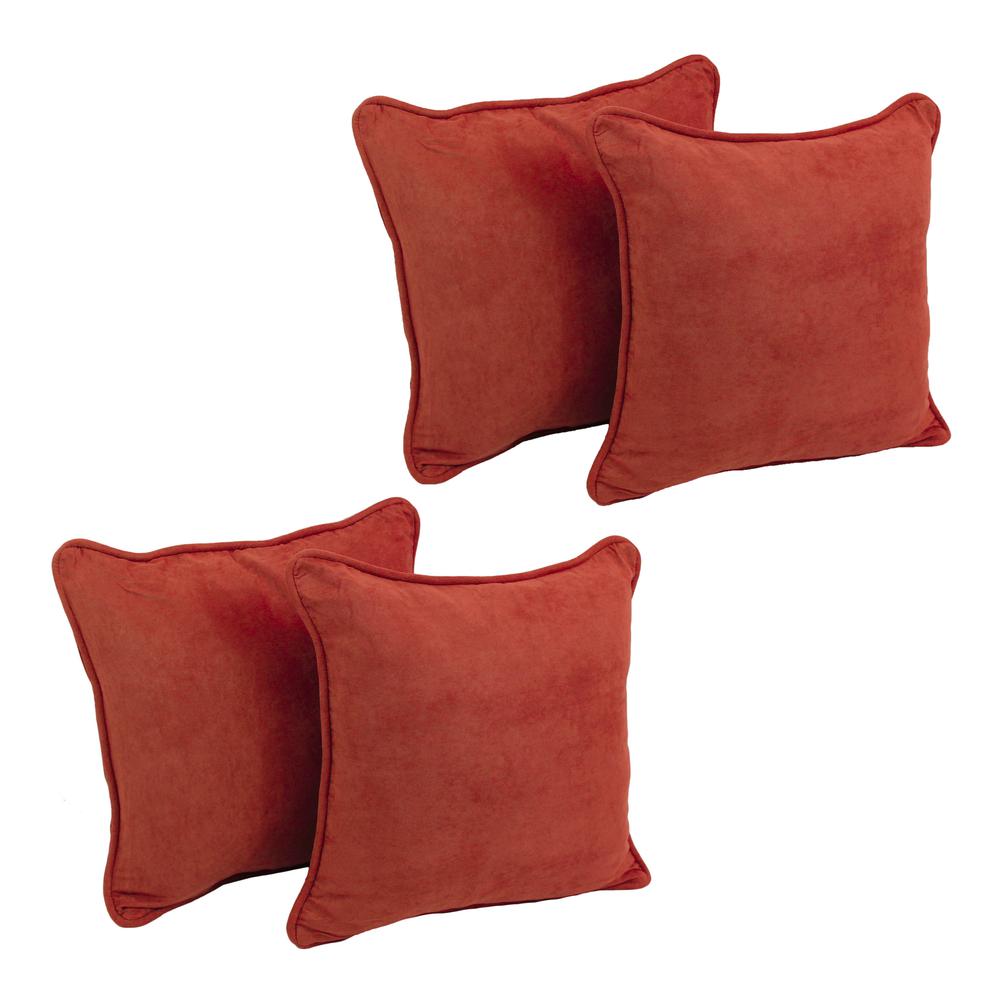 18-inch Double-corded Solid Microsuede Square Throw Pillows with Inserts (Set of 4) 9810-CD-S4-MS-CR. Picture 1
