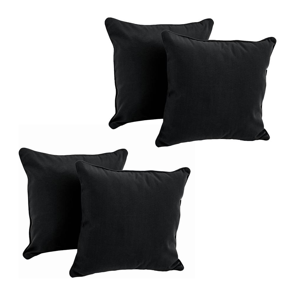 18-inch Double-corded Solid Twill Square Throw Pillows with Inserts (Set of 4)  9810-CD-S4-TW-BK. Picture 1