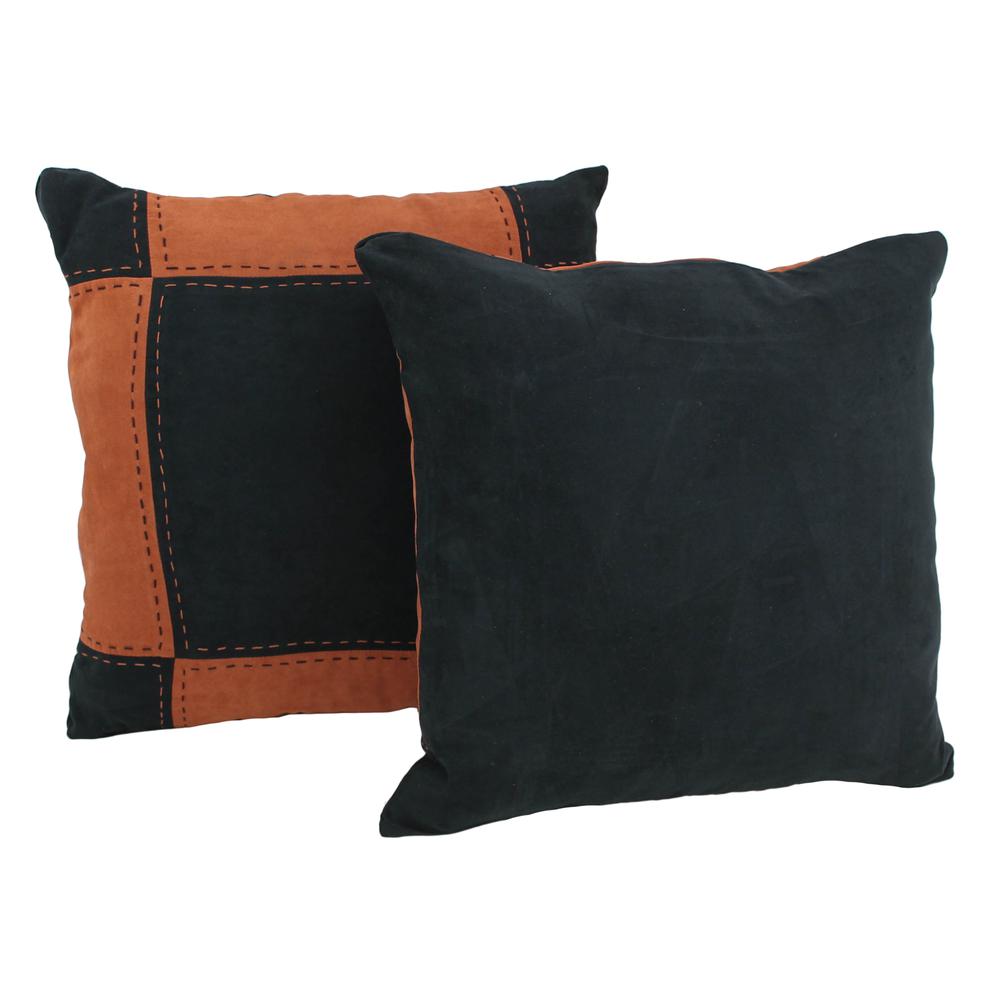 18-inch Patchwork Microsuede Square Throw Pillows (Set of 2) 9810-S2-PW-BK-SP. Picture 2