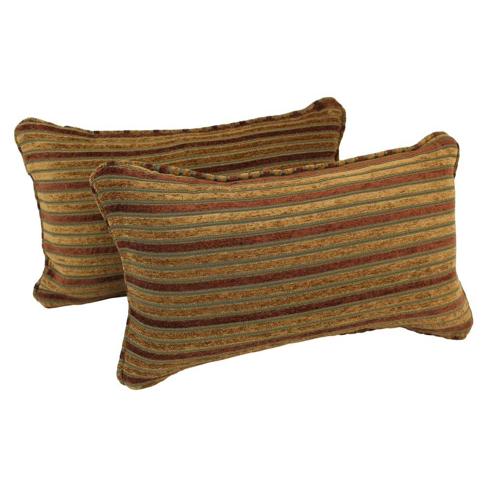 18-inch Double-corded Patterned Jacquard Chenille Rectangular Throw Pillows with Inserts (Set of 2), Autumn Stripes. Picture 1