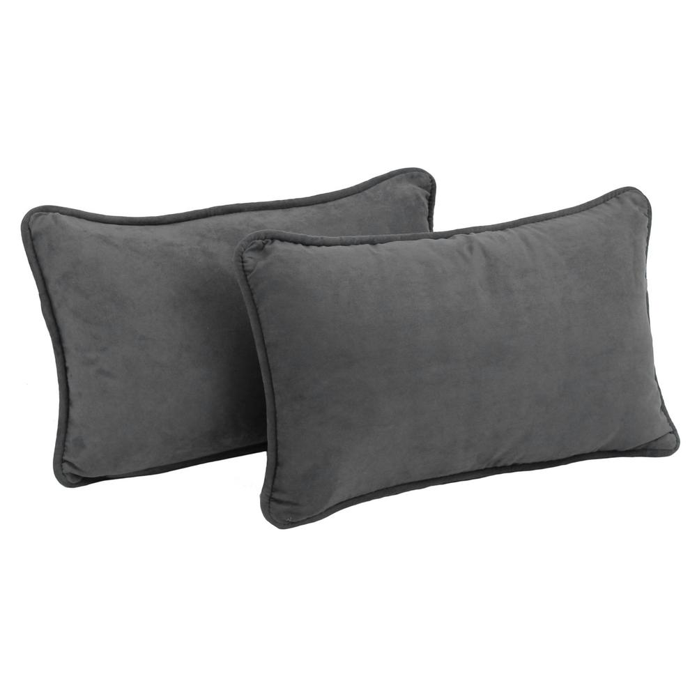 20-inch by 12-inch Double-corded Solid Microsuede Back Support Pillows with Inserts (Set of 2)  9811-CD-S2-MS-GY. Picture 1