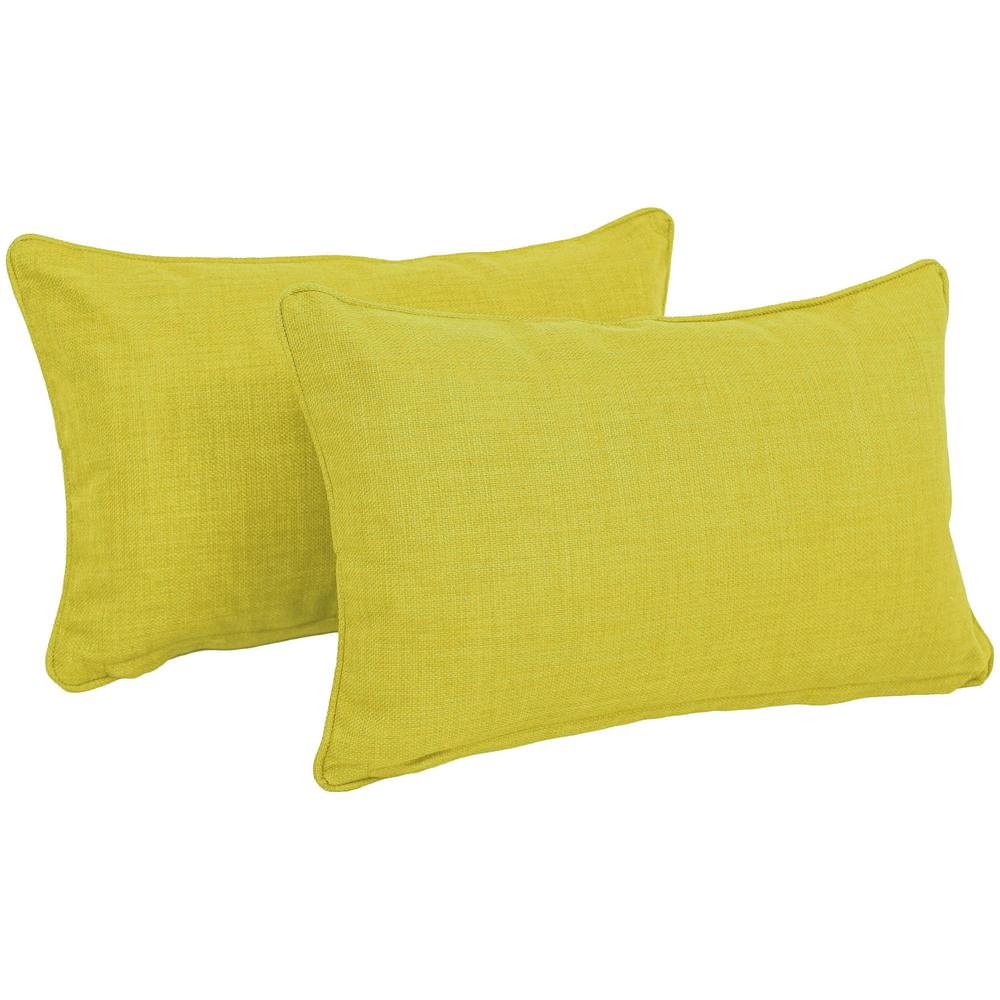 20-inch by 12-inch Double-corded Solid Outdoor Spun Polyester Back Support Pillows with Inserts (Set of 2), Lime. Picture 1