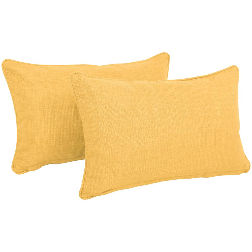 20-inch by 12-inch Double-corded Solid Outdoor Spun Polyester Back Support Pillows with Inserts (Set of 2), Lemon. The main picture.