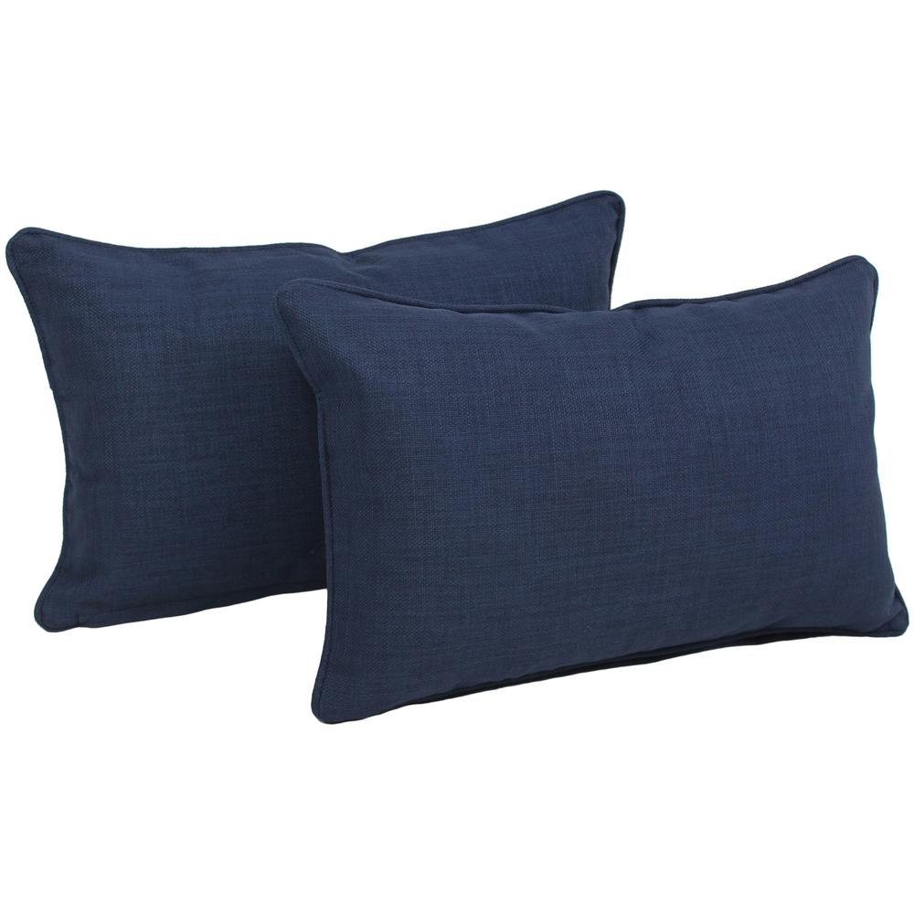 20-inch by 12-inch Double-corded Solid Outdoor Spun Polyester Back Support Pillows with Inserts (Set of 2), Azul. Picture 1