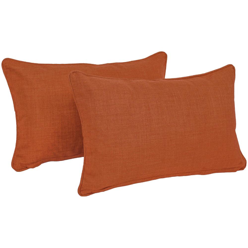 20-inch by 12-inch Double-corded Solid Outdoor Spun Polyester Back Support Pillows with Inserts (Set of 2), Cinnamon. Picture 1