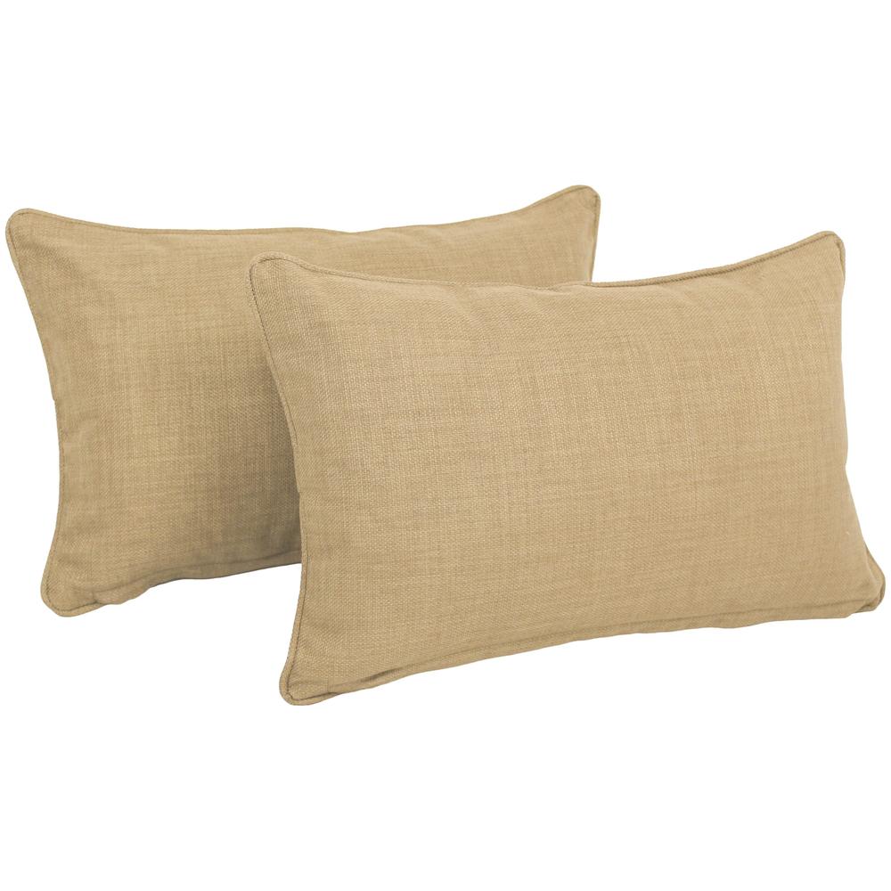 20-inch by 12-inch Double-corded Solid Outdoor Spun Polyester Back Support Pillows with Inserts (Set of 2), Sandstone. Picture 1