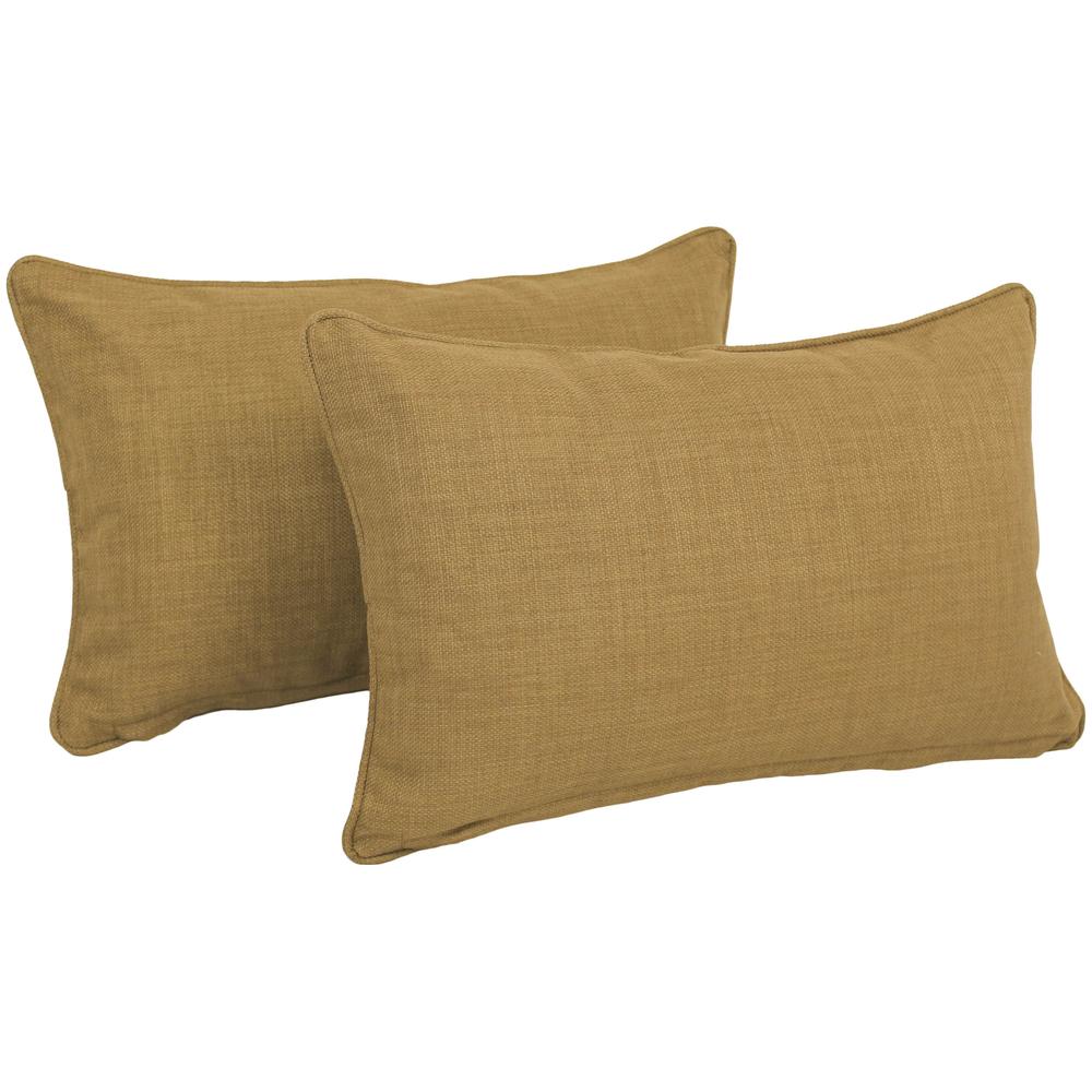 20-inch by 12-inch Double-corded Solid Outdoor Spun Polyester Back Support Pillows with Inserts (Set of 2), Wheat. The main picture.