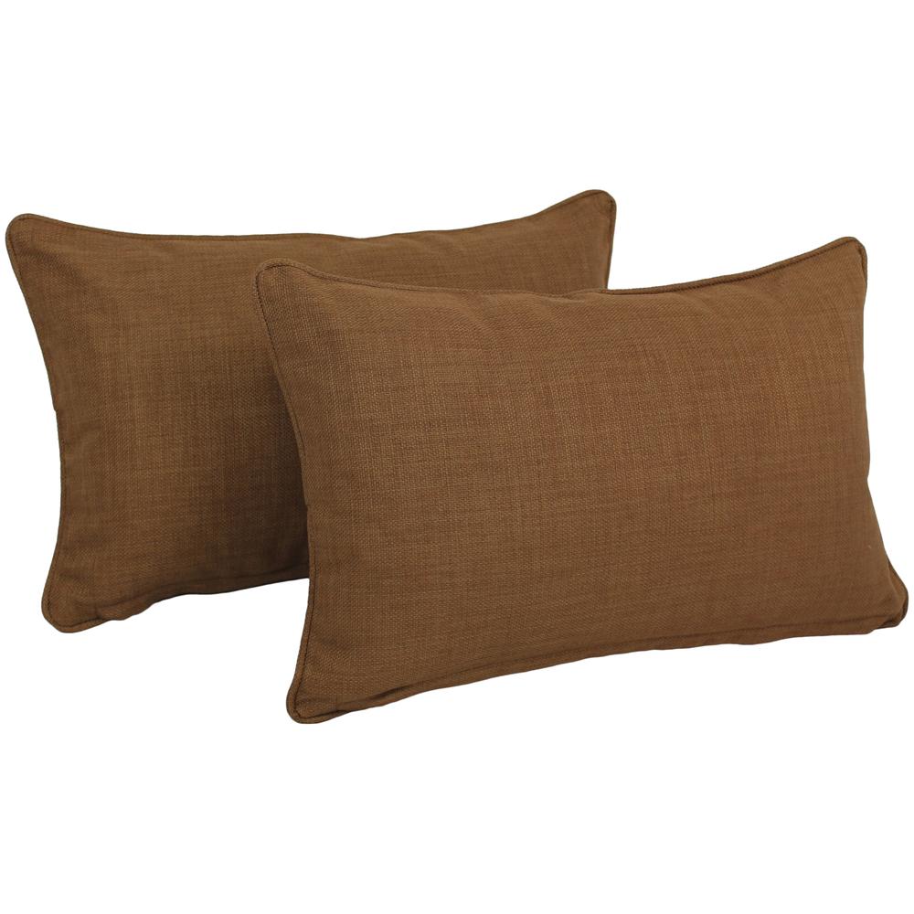 20-inch by 12-inch Double-corded Solid Outdoor Spun Polyester Back Support Pillows with Inserts (Set of 2), Mocha. Picture 1