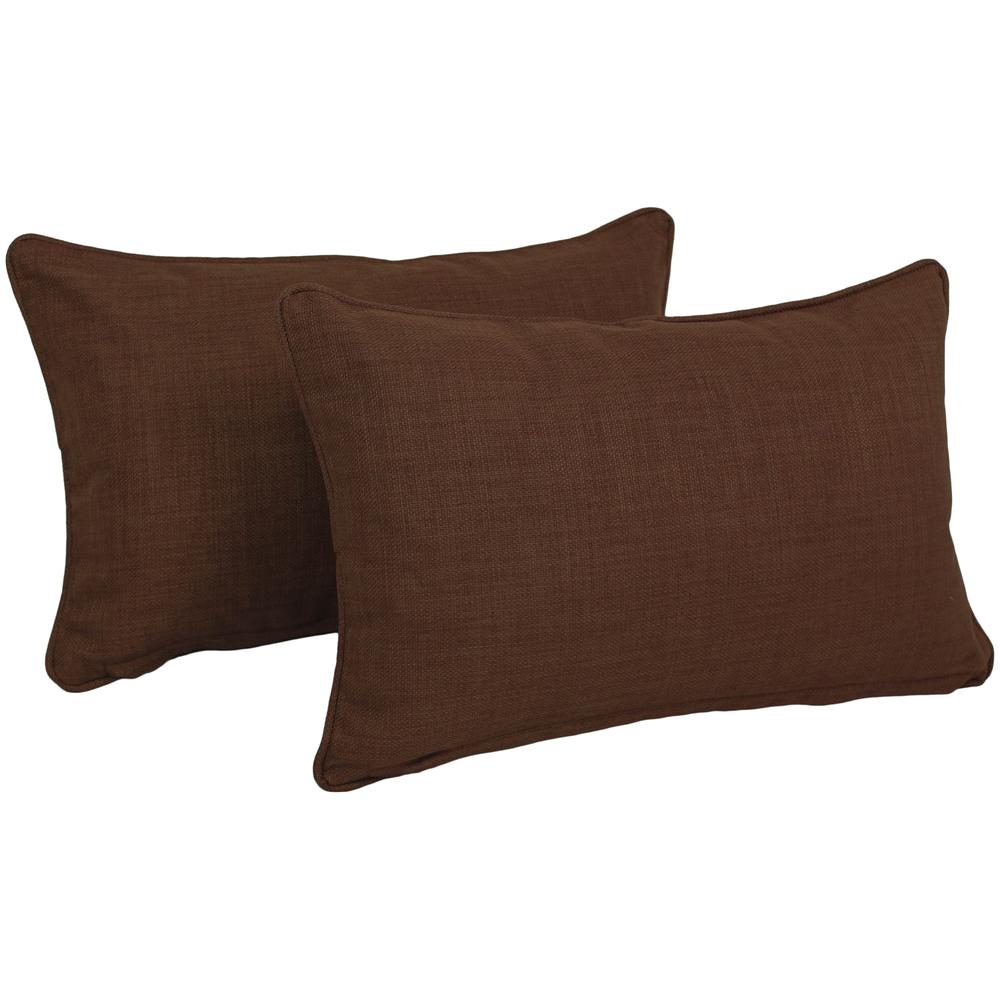 20-inch by 12-inch Double-corded Solid Outdoor Spun Polyester Back Support Pillows with Inserts (Set of 2), Cocoa. Picture 1