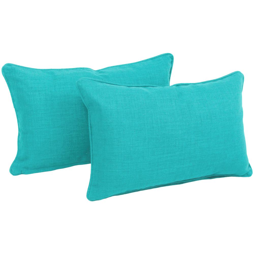 20-inch by 12-inch Double-corded Solid Outdoor Spun Polyester Back Support Pillows with Inserts (Set of 2), Aqua Blue. Picture 1