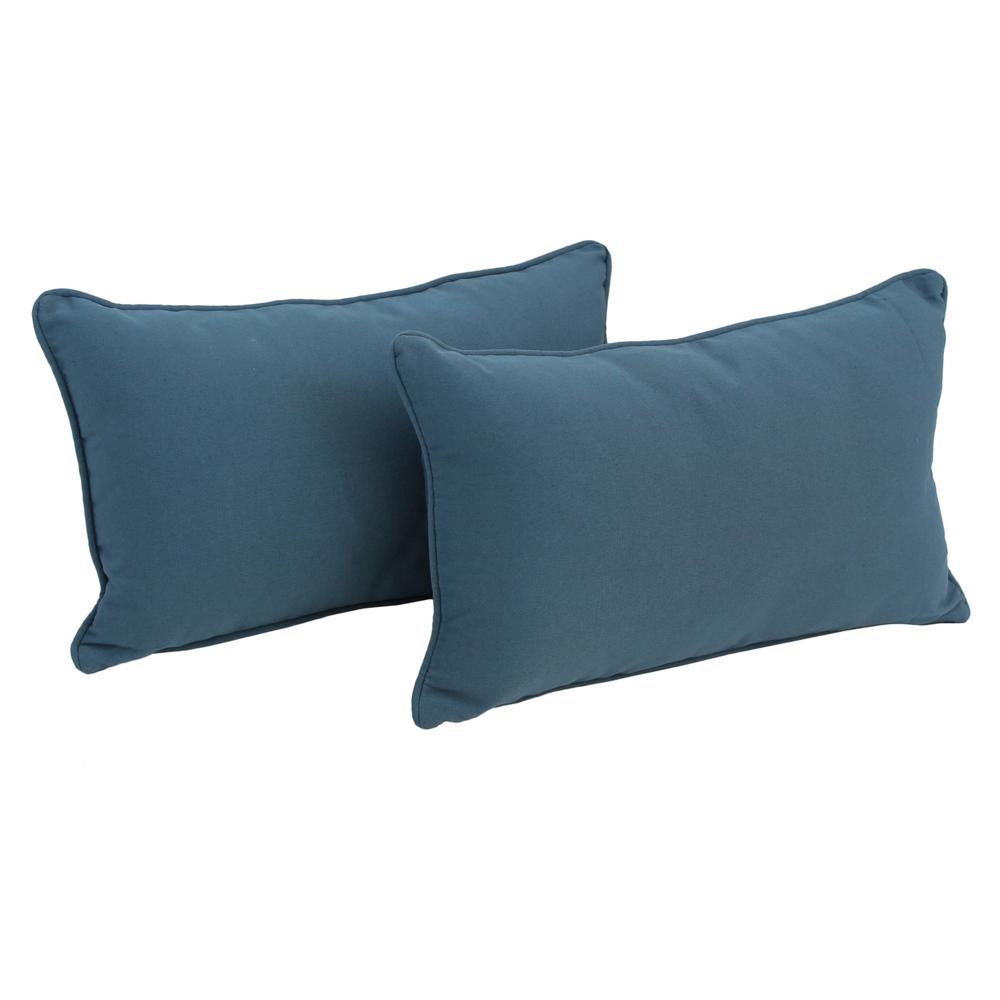 20-inch by 12-inch Double-corded Solid Twill Back Support Pillows with Inserts (Set of 2), Indigo. Picture 1