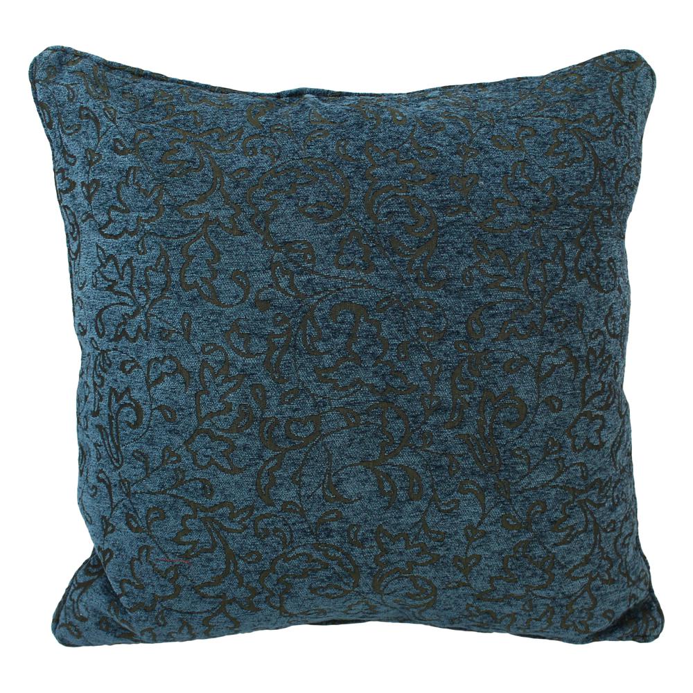 25-inch Double-corded Patterned Tapestry Square Floor Pillow with Insert, Blue Floral. Picture 1